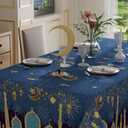 XCHI Green Castle Golden Lantern Stars and Moons Ramadan Mubarak Tablecloth Rectangle Table Cloth Table Covers for Indoor Dining Home Party Decorations 52x70 Inch