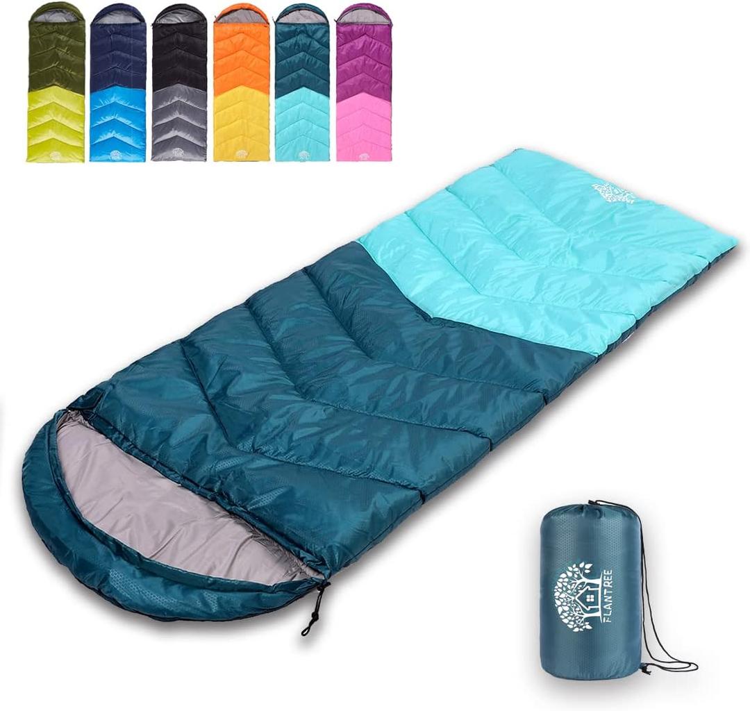 Sleeping Bag 4 Seasons Adults & Kids for Camping Hiking Trips Warm Cool Weather, Lightweight and Waterproof with Compression Bag, Indoors Outdoors Activities (Lake Blue)