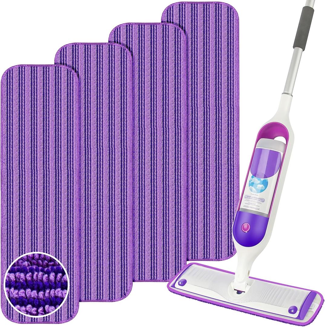Reusable Mop Refills Pads for Swiffer PowerMop, 4 Pack Power Mop Refill Pads Microfiber PowerMop Pads Washable 15 Wet Pads Mopping Cloths for Multi-Surface & All Types of Floors, Purple