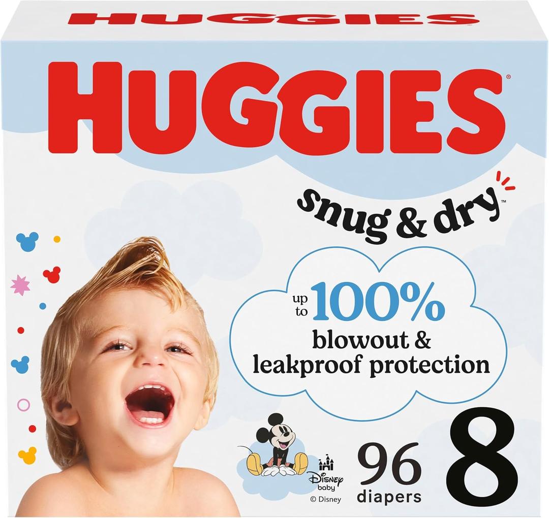 Huggies Size 8 Diapers, Snug & Dry Baby Diapers, Size 8 (46+ lbs), 96 Count (2 Packs of 48)