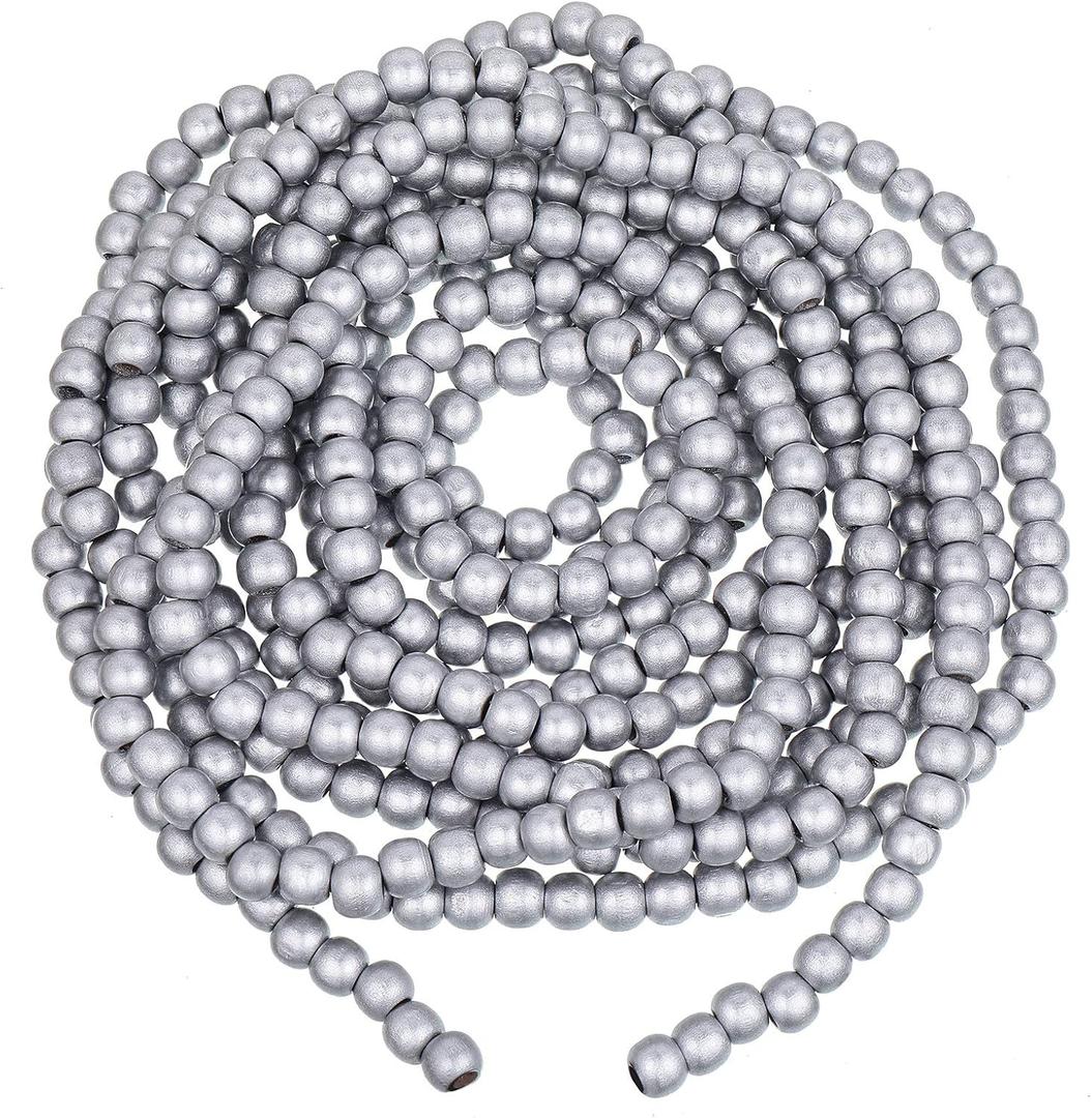 16 Feet Christmas Wood Bead Garland Wooden Bead Garland for Christmas Tree Holiday Decoration (Silver)