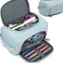 XQXA Extra Large Capacity Pencil Case Organizer, Multifunctional Pencil Pouch with Compartmens, Travel Simple Stationery Bag, Nylon Pencil Bag for Adults (Blue) Pack of 2