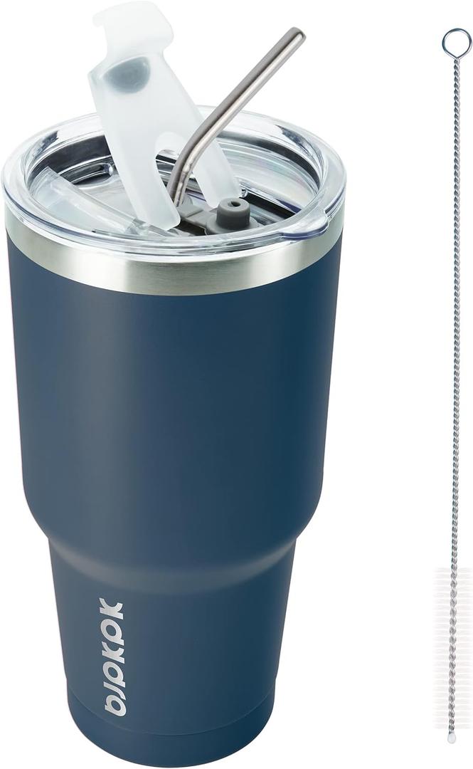 BJPKPK 30 oz Tumbler with Lid and Straw Stainless Steel Double Wall Vacuum Insulated Tumblers,Navy Blue