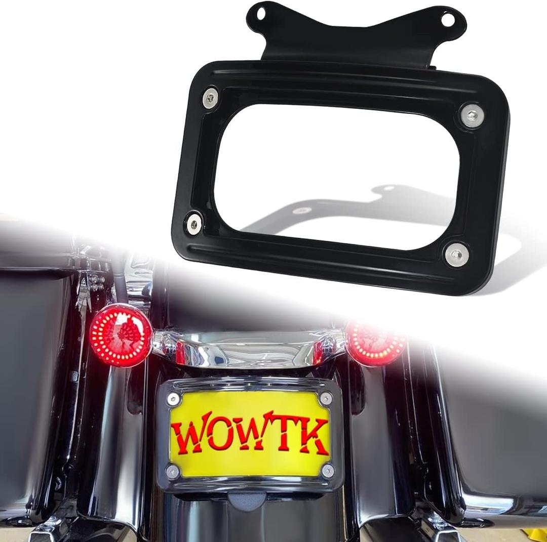 Rear Fender Curved License Plate Frame w/White LED Lighting fits for Harley Road Glide Road King Street Glide FLHRXS, FLHX, FLHXS, FLHXST, FLTRX, FLTRXS, and FLTRXST 2010-2025, Black