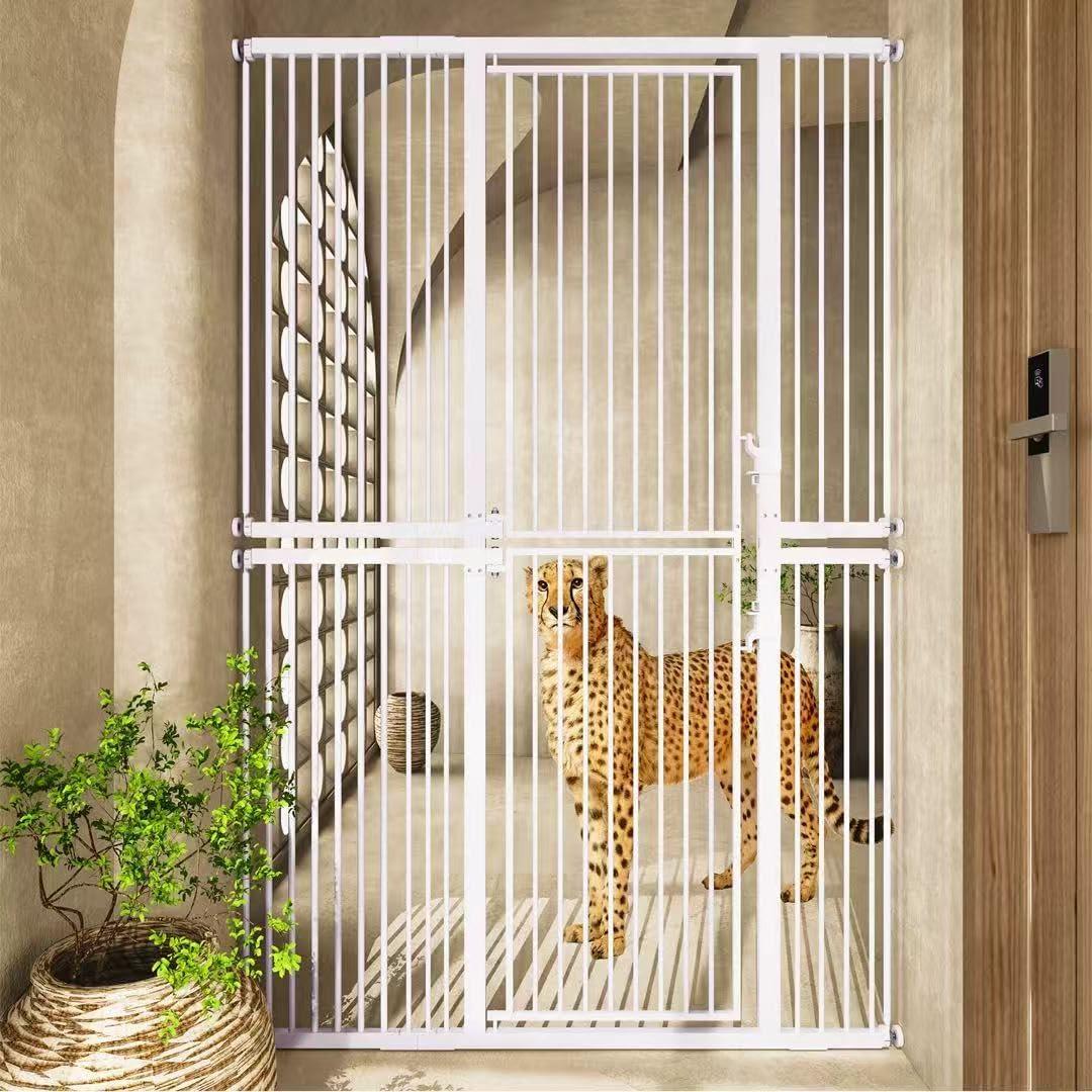 74.8" Extra Tall pet Gate,29.5-51.6" Wide cat gate for Doorway Pet Gate with Cat Doors NO Drilling Pressure Mount Kit for Cats and Dogs Indoor Doorways liveing Room BedroomWhite
