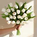 Livole 12 Pcs White Tulips Artificial Flowers Real Touch Tulips Fake Faux Tulip Flower Bouquet for Arrangement Wedding Spring Home Decor Floral Party Centerpiece 14 Inch