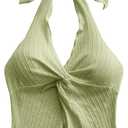 SHENHE Women's Twist Front Tie Halter Neck Split Hem Backless Summer Going Out Crop Top (Green, Large)