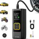 Car Tire Inflator Portable Air Compressor - Lamicall [4X Faster][150 PSI] Bike Air Pump, Rechargeable Battery, Pressure Gauge Display, LED Light, Automatic Car Cordless Pump for Motorcycle, Bike, Ball