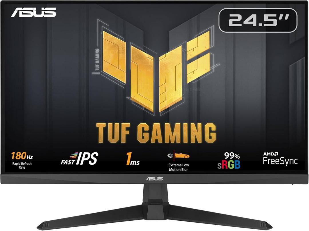 ASUS TUF Gaming 25 (24.5 viewable) 1080P Gaming Monitor (VG259Q3A) FHD, 180Hz, 1ms, Fast IPS, Extreme Low Motion Blur, FreeSync, Variable Overdrive, Speakers, 99% sRGB, Shadow Boost 