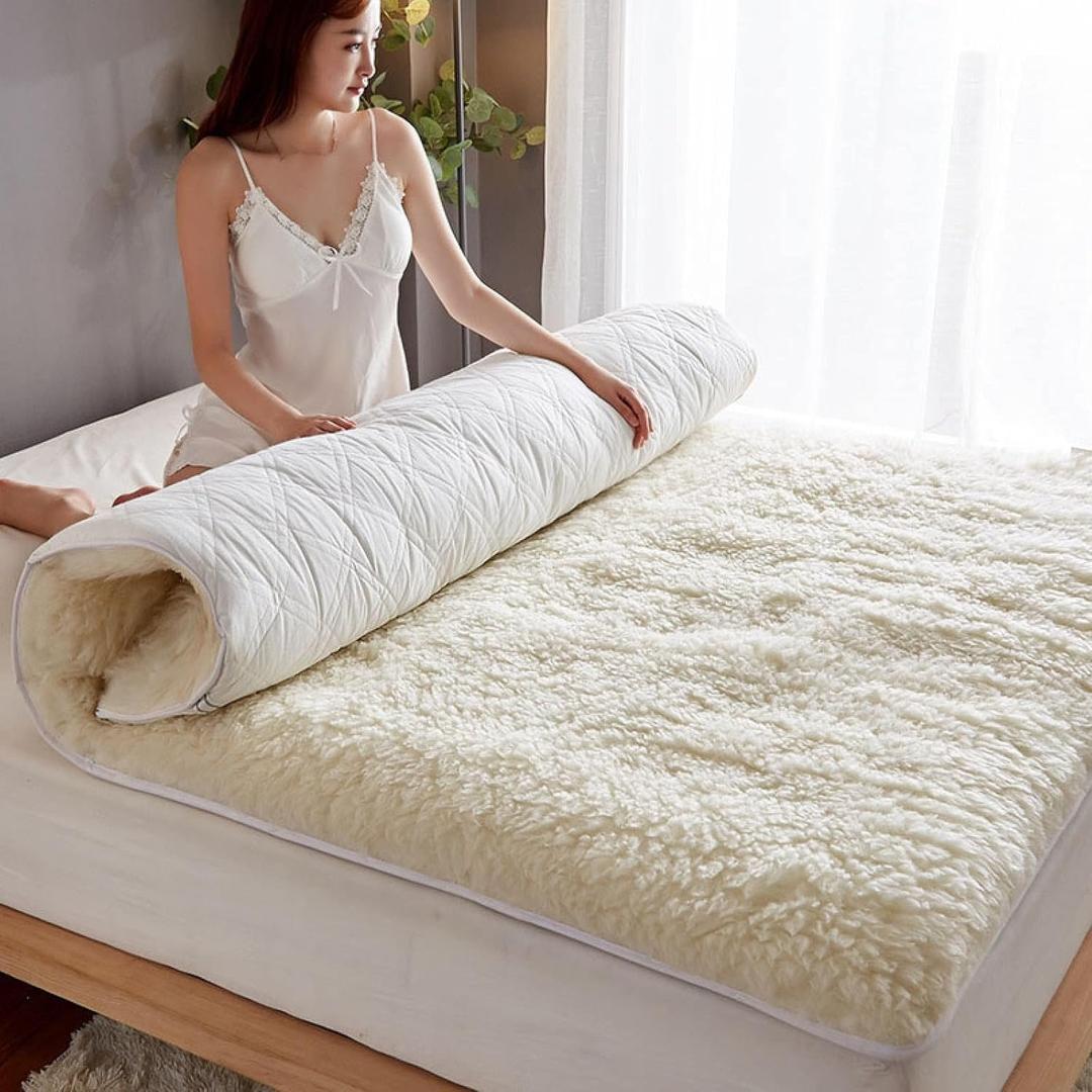 Wool Mattress Protector Pad Keep Warm Mattress Wool Fleece Fitted Mattress Cover Pad, Breathable, Pure Wool Mattress, Single and Double Thick Folding, Lamb Velvet Mattress (Size : 90x200cm)