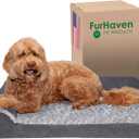 Furhaven Orthopedic Dog Bed for Large/Medium Dogs w/ Removable Bolsters & Washable Cover, For Dogs Up to 55 lbs - Two-Tone Plush Faux Fur & Suede L Shaped Chaise - Stone Gray, Large (36.0"L x 27.0"W x 6.5"Th, (Two-Tone Faux Fur & Suede) Stone Gray)