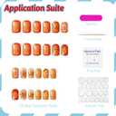 2 x Short Nails Press on Square Gold Nails 3D Fake Nails Orange False Nails with Sun&Moon Floral Designs Flower Stick on Nail Glossy Glue on Nail for Women Girls 24Pcs (Style25)