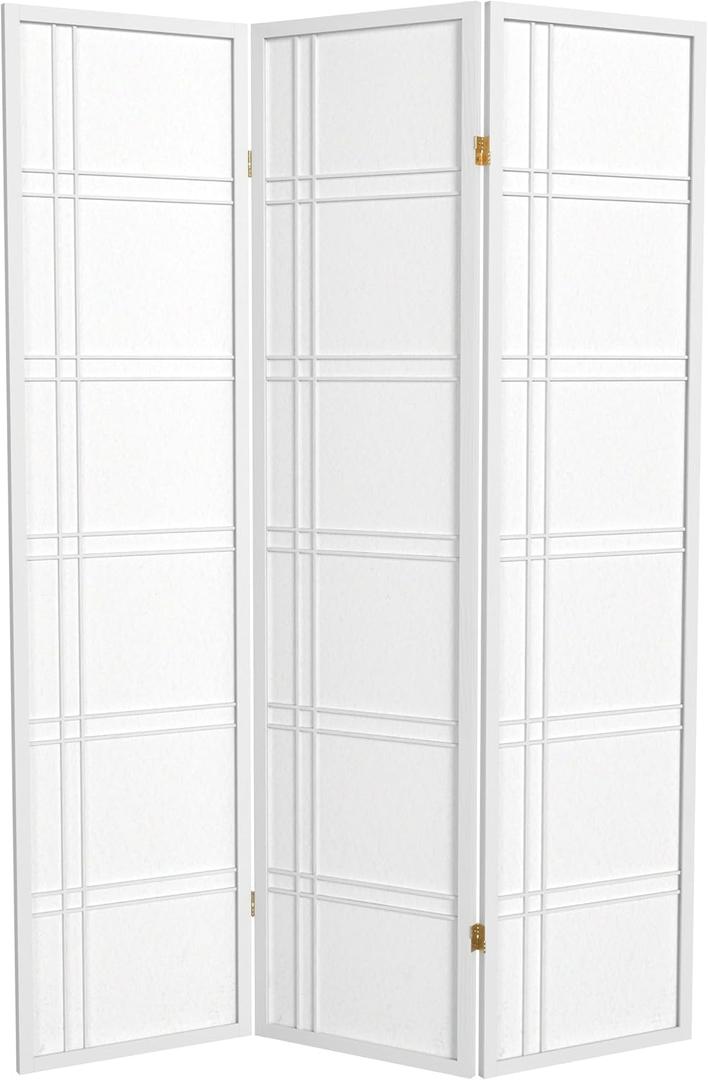 Red Lantern 6 ft. Tall Double Cross Shoji Screen - White - 3 Panels