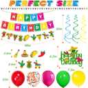 68 PCS Fiesta Birthday Decorations Happy Birthday Banner Mexican Cake Cupcake Topper for Kids Boy Girl Cactus Donkey Maraca Sombrero Guitar Taco Pepper Balloons Hanging Swirls Bday Party Supplies