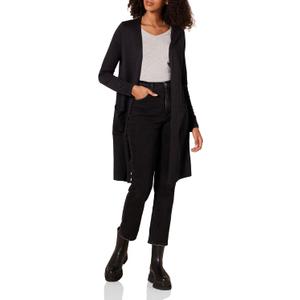 Amazon Essentials Women's Lightweight Longer Length Cardigan Sweater (Large, Black)