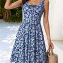 FENSACE Womens Summer Dresses Flowy Empire Waist Sleeveless Sun Dress Graduation Beach Dresses for Women(Blue Floral-4,Small)