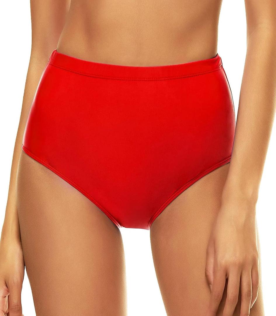 Bellecarrie Women's High Waisted Bikini Swim Bottoms Full Coverage Tankini Swimsuit Bottoms Dance Briefs (Medium, Red)