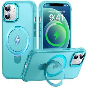 AurySharled Case for iPhone 12/12 pro, with Invisible Magnetic Stand, Mil-Grade Drop Protection, Non-Slip, Anti Fingerprint Anti Scratch, Shockproof Matte Phone Case (Lake Blue)