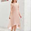 Imily Bela Girls Cold Shoulder Junior Bridesmaid Dresses Asymmetrical Chiffon Wedding Party Gown Dress (Pink)