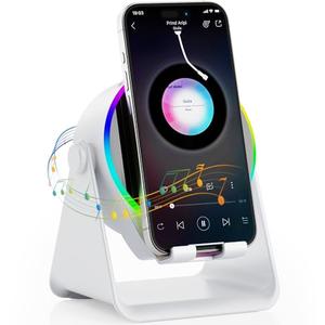 TARKARI Wireless Induction Speaker, 5 in 1 Bluetooth Speaker, 360° Rotation Cell Phone Stand and Colorful Ambient Light, Compatible with iPhone iPad Android Tablet, Birthday Gifts for Men Women Him