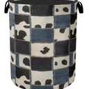 Denim Patchwork Cow Print Large Clothes Hamper Bag - Laundry Basket with Handles, Space Saving Foldable Design for Nursery