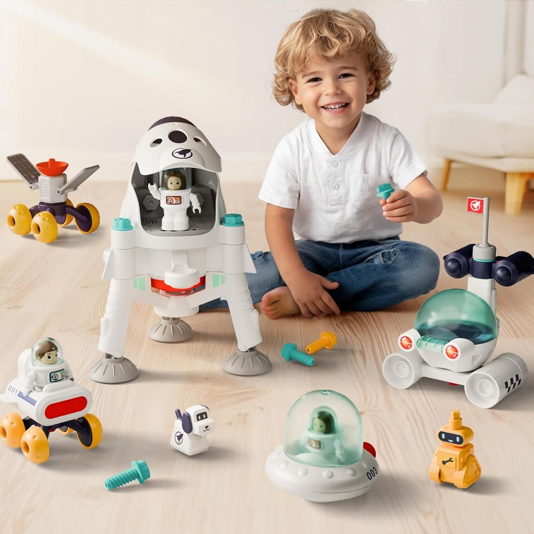 iPlay, iLearn Kids Space Toys, Spaceship Adventure Planet Playset W/ 2 Astronaut Rocket Shuttle, Boy Educational STEM Outer Space Solar System Toy, Cool Birthday Gift 3 4 5 6 7 8 Year Old Girl Toddler