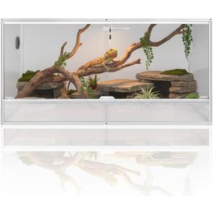 120 Gallon Bearded Dragon Tank, 48 x 24 x 24 Reptile Enclosure with Lockable Sliding Glass Doors and Top Screen Ventilation for Easy Maintenance