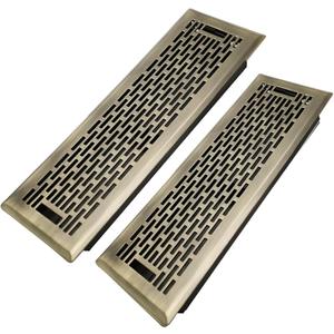 Howeall 4x14 Inches 2 Pack Heavy Duty Walkable Floor Register - Easy Adjust Air Supply Lever Decorative Floor Vent Covers, Boston Design Vent Covers for Home - Antique Brass