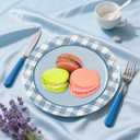 4 x 50PCS Blue Gingham Birthday Plates, 7 Inch Disposable Gingham Cake Plates Plaid Dessert Plates for Picnic Barbecue Baby Shower Wedding Birthday Party Decorations
