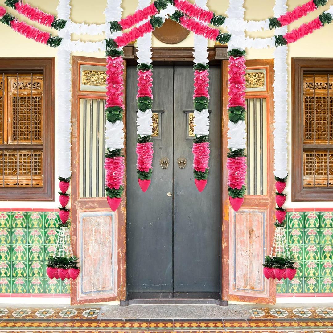 8 Pc 348 Inch Total Diwali Decorations Artificial Jasmine Garlands Toran with Lotus Buds Traditional Indian Hanging Decoration for Pooja Diwali Wedding Housewarming(Classic)