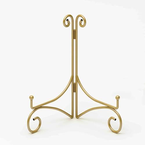 HEMYLU Iron Plate Stand for Display with Folding Design, Picture Stands for Tables, 12 Inch Large Easels for Displaying for Book, Art Piece, Photo and Platter, 12’’ Gold