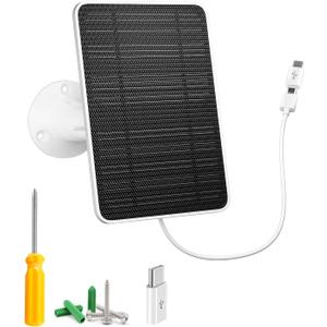 Solar Panel for Security Camera, 5W USB Solar Panel for DC 5V Security Camera, Micro USB & USB-C Port Solar Panel, IP65 Waterproof Solar Charger for Camera,360 Adjustable Mounting 13ft Cable, 1 Pack