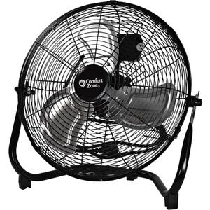 Comfort Zone Cradle Floor Fan, Electric, High-Velocity,180 Degree Adjustable Tilt, 14 inch, 3 Speed, Carry Handle, Rubber Feet, Metal, Airflow 21 ft/sec, Ideal for Garage or Workshop, CZHV14B