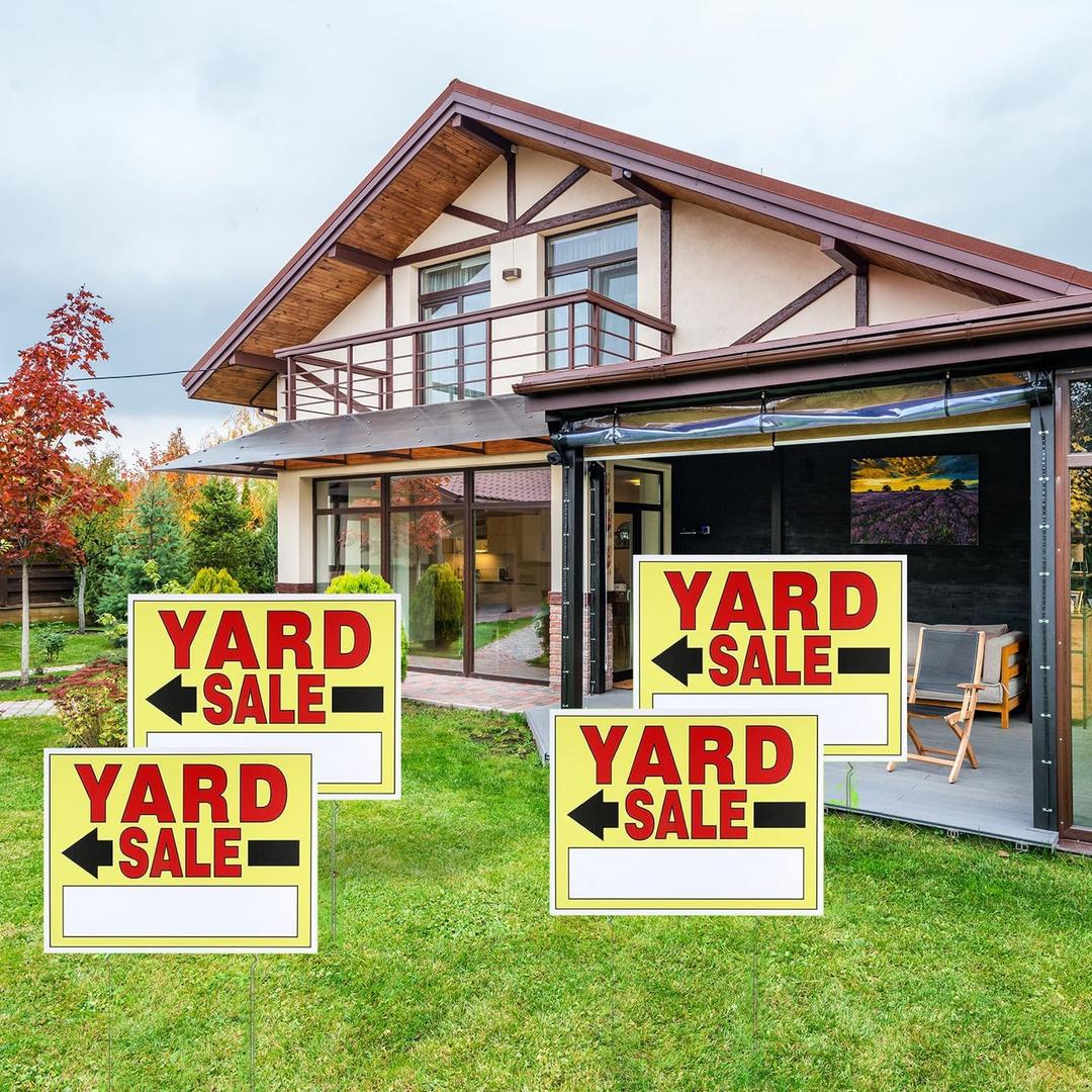 Yard Sale Signs with Metal Stakes 4Pack Double-Sided Printed Garage Sale SIgns for Outdoor Sale
