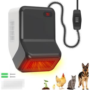 Dog House Heater with Thermostat for Small Chicken Coop, Electric Pet Heater for Outside Dog Cat House, Safe Winter Warmer with PTC Heating, Overheat Protection, Chew-Proof Cord, 95-100.4F, 300/600W