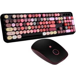 FOPETT Keyboard and Mouse Sets, Wireless, Reliable 2.4 GHz Connectivity for PC,Laptop,Smart TV and More (Black Colorful)