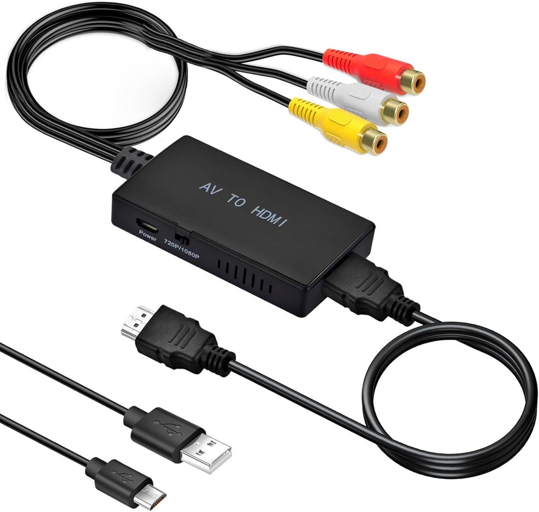 RCA to HDMI Converter,AV to HDMI Adapter,RCA to HDMI Composite Audio Video Converter Compatible with PS1, PS2, PS3, STB, Xbox, VHS, VCR,Black-Ray DVD Players