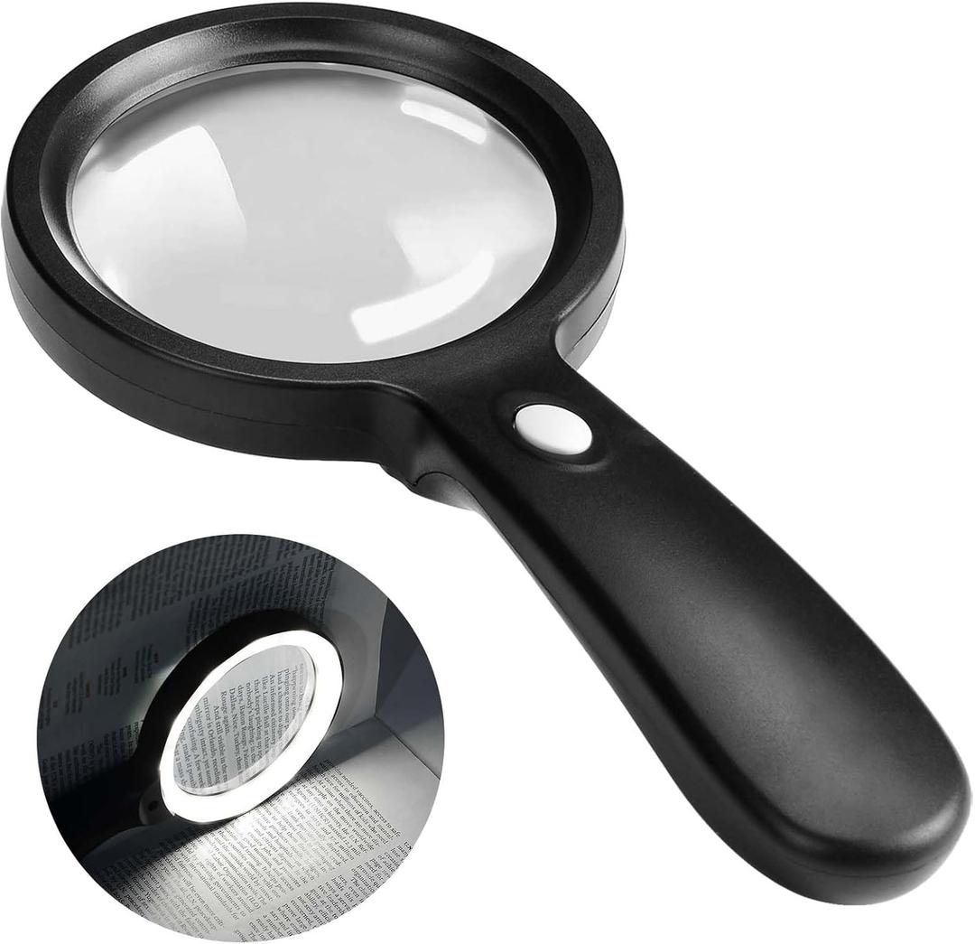 JMH Magnifying Glass with Light, 3X Handheld Large Magnifying Glass 12 LED Illuminated Lighted Magnifier for Macular Degeneration, Seniors Reading, Soldering, Coins, Jewelry, Exploring