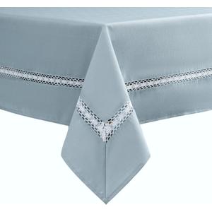 EHouseHome Heavy Duty Fabric Tablecloth with White Lace-Waterproof/Wrinkle Free/Stain Resistant/Oil Proof-for Dining,Indoor&Outdoor,Wedding,Holiday,Blue Fog,Rectangle 60x144Inch