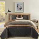 Boho Queen Quilt Set, Striped Fall Soft Bedspreads, Brown