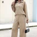 AGSEEM Lounge Sets for Women, Women's 2 Piece Outfits Long Sleeve 1/4 Zip Pullover Cropped Pants 2PC Outfit Comfy Sweatsuits (Khaki), Large
