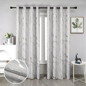 Taisier Home Silver Foil Print Linen Textured Curtains - Geometric Marble Pattern Design for Living Room - Light Filtering Window Treatment, 2 Panels, 95" L, Beige and Silver