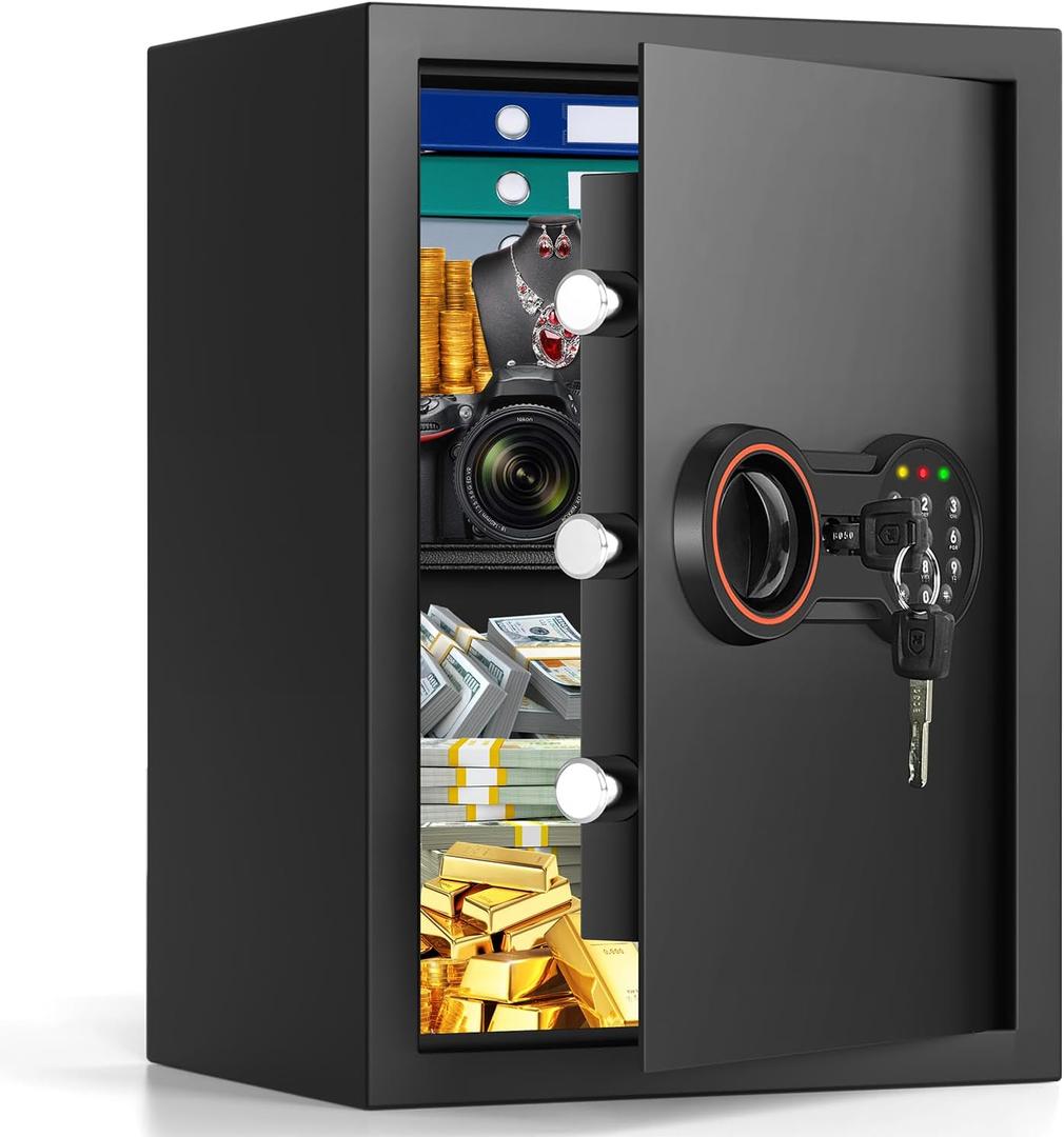 2.6 Cub Large Home Safe Fireproof Waterproof, Anti-theft Fireproof Safe Box with Programmable Keypad, Spare Keys and Removable Shelf, Digital Security Safesfor Home Money Firearm Documents Medicines