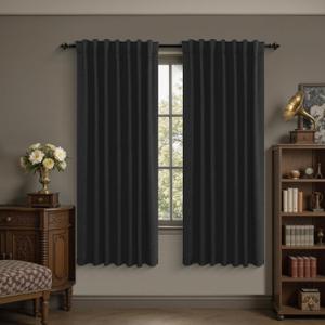 KOUFALL Halloween Black Blackout Gothic Curtains,Vintage Linen Whimsy Goth Curtains for Bedroom Living Room 63 Inch Length 2 Panels Set, 52"W x 63"L