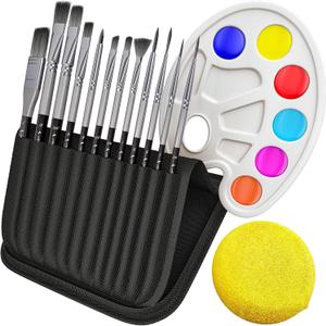 ADI&Guys Paint Brush Set 12 Brushes with Travel Case, Mixing Palette & Sponge for Acrylic, Oil, Watercolor & Face Painting Art Supplies for Kids & Artists