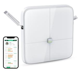 BodyPedia 8-Electrode Smart Scale for Body Weight, Digital Bathroom Weighing Scale Analyzes 43 Metrics (BMI/Muscle/Fat), Body Composition Monitor, Bluetooth Home User Health Equipment Sync Apps (White)
