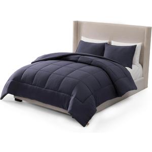 UGG Full/Queen Comforter Set with 2 Pillow Shams, Lightweight Down Alternative Blanket, Reversible Cozy Warm All Season Washable, Hypoallergenic Bedding Set, Navy Blue (Leonora)