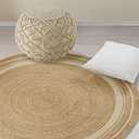 GRUHUM Handwoven 5ft Jute Area Rug Natural Fiber Cotton Round Boho Farmhouse Rustic Vintage Soft Braided Reversible EcoFriendly Rugs- Indoor Kitchen Bedroom Living Room Hallways (5' ft Round)