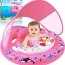 Baby Pool Float with Canopy UPF50+ Sun Protection, Inflatable Kids Pool Floats with Toy Play Console for Baby 6-36 Months, Infant Swimming Float with Adjustable Safety Seat for Boys Girls