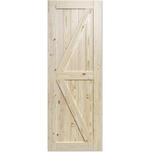 SmartStandard 30in x 80in Sliding Barn Wood Door Pre-Drilled Ready to Assemble, DIY Unfinished Solid Spruce Wood Panelled Slab, Interior Single Door Only, Natural, K-Frame (Fit 5FT Rail)